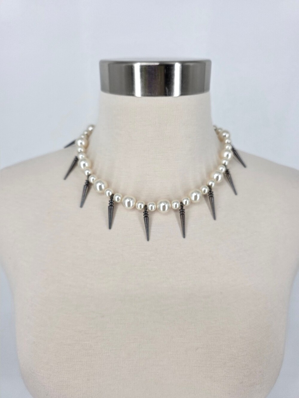Joomi Lim Faux Pearl And Silver Tone Spike Choker Necklace